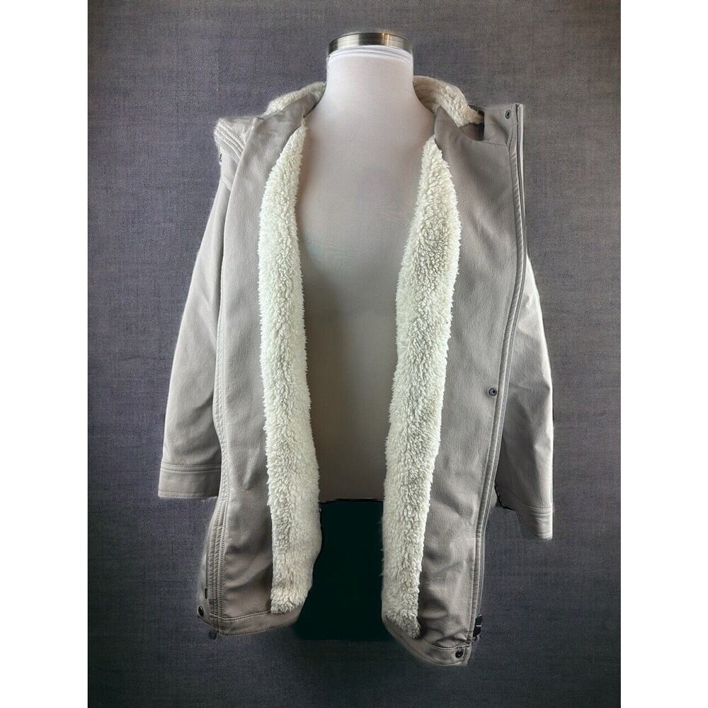 J. Jill Fit Sherpa Lined Full Zip Hooded Coat Beige Zip Pockets XL Cozy Warm EUC - Picture 3 of 16